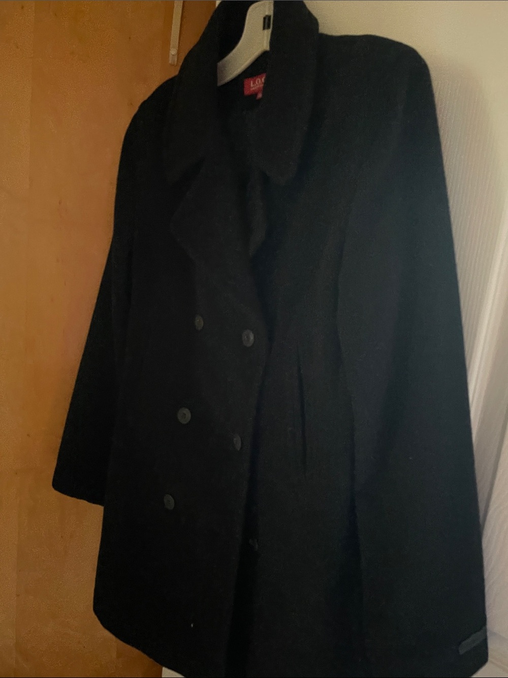 L.O.G.G. Black Double-Breasted Wool-Blend Pea Coat
